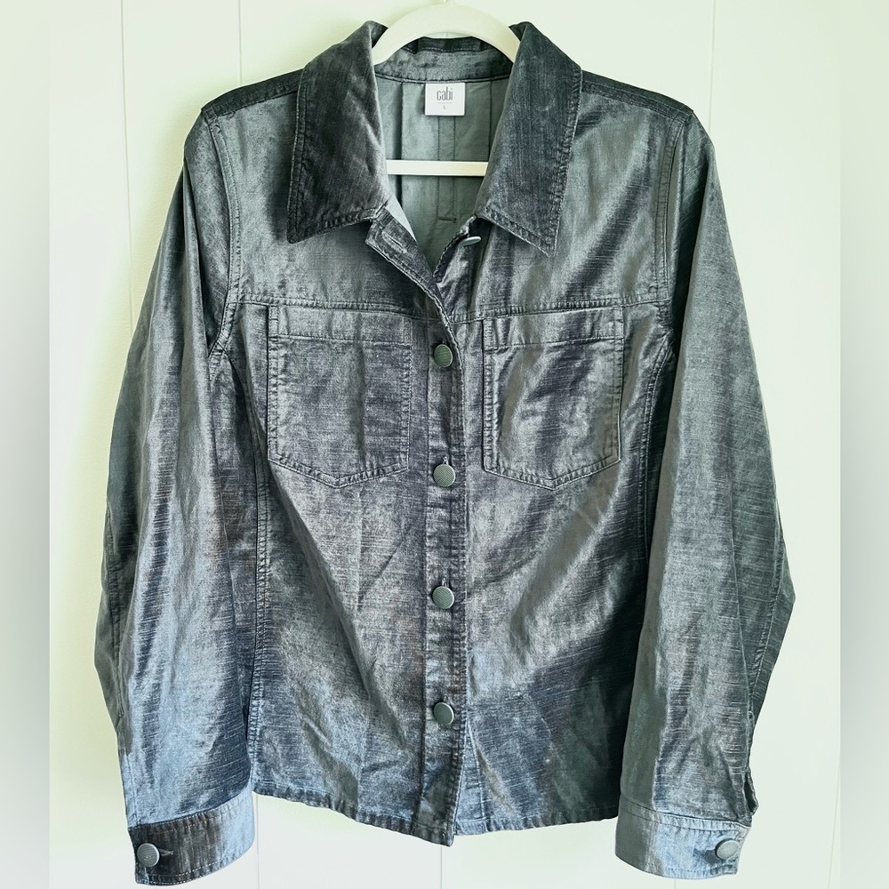 Cabi Black Sheen Cotton Shacket Contemporary Jacket Sz Lg